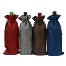 Cheap Customized Oem Single Bottle Wine Packaging bag Jute Linen Burlap wine bottle tote bag